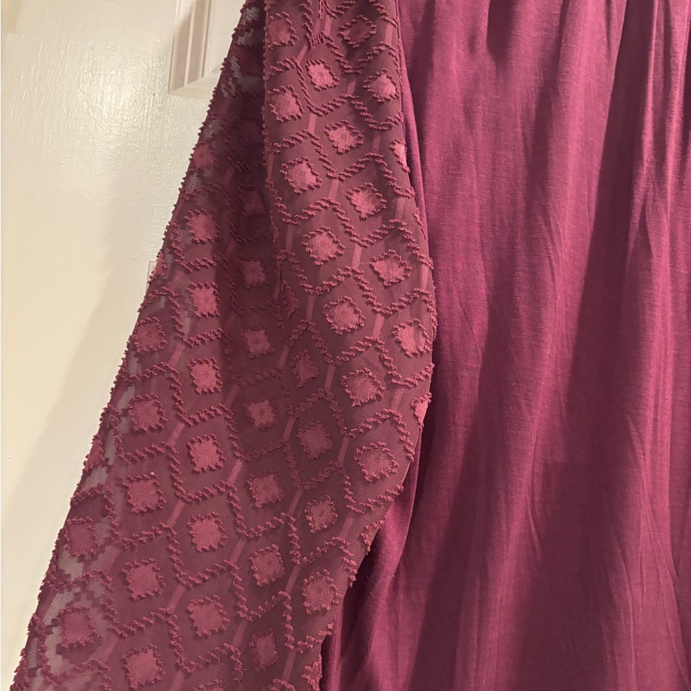 Anthropologie OneSeptember Peasant Blouse burgundy sequin embroidery Boho Tunic - Picture 6 of 7
